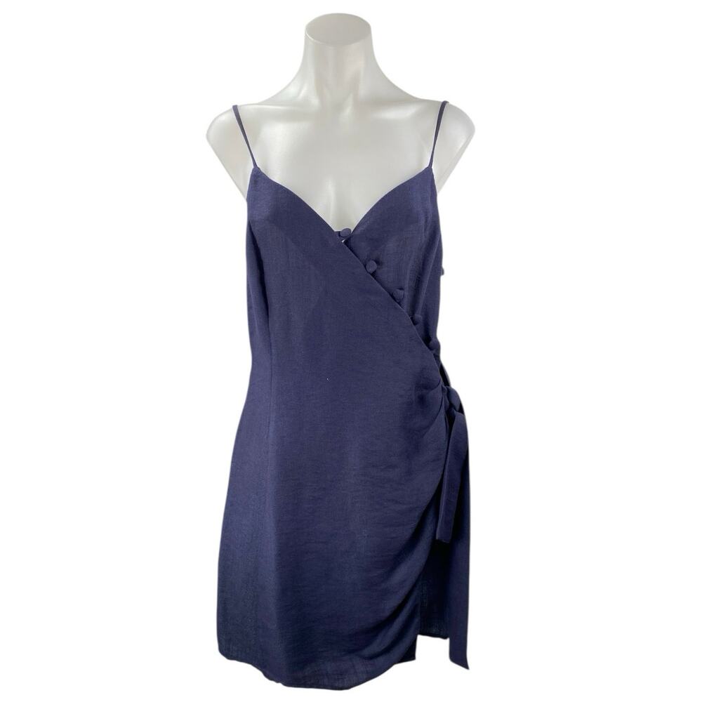 Aqua Women's Navy Blue Sleeveless V Neck Button Tank Cami Mini Wrap Dress Size M